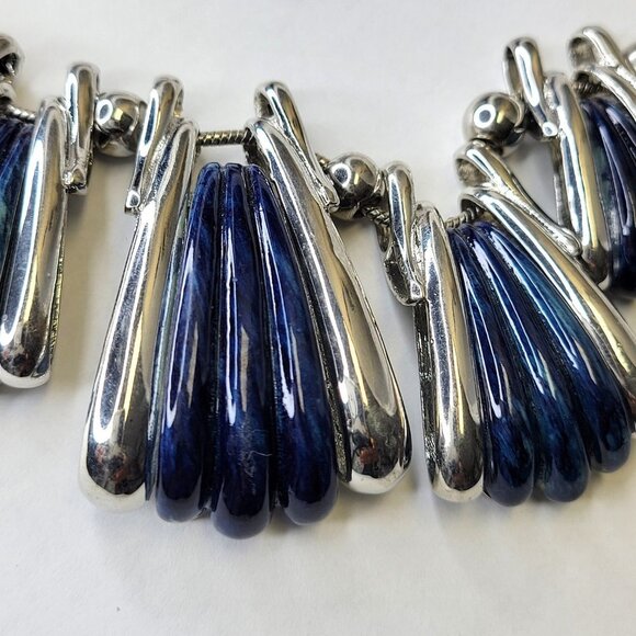 Blue Bib Statement Necklace With Earrings - Picture 14 of 15